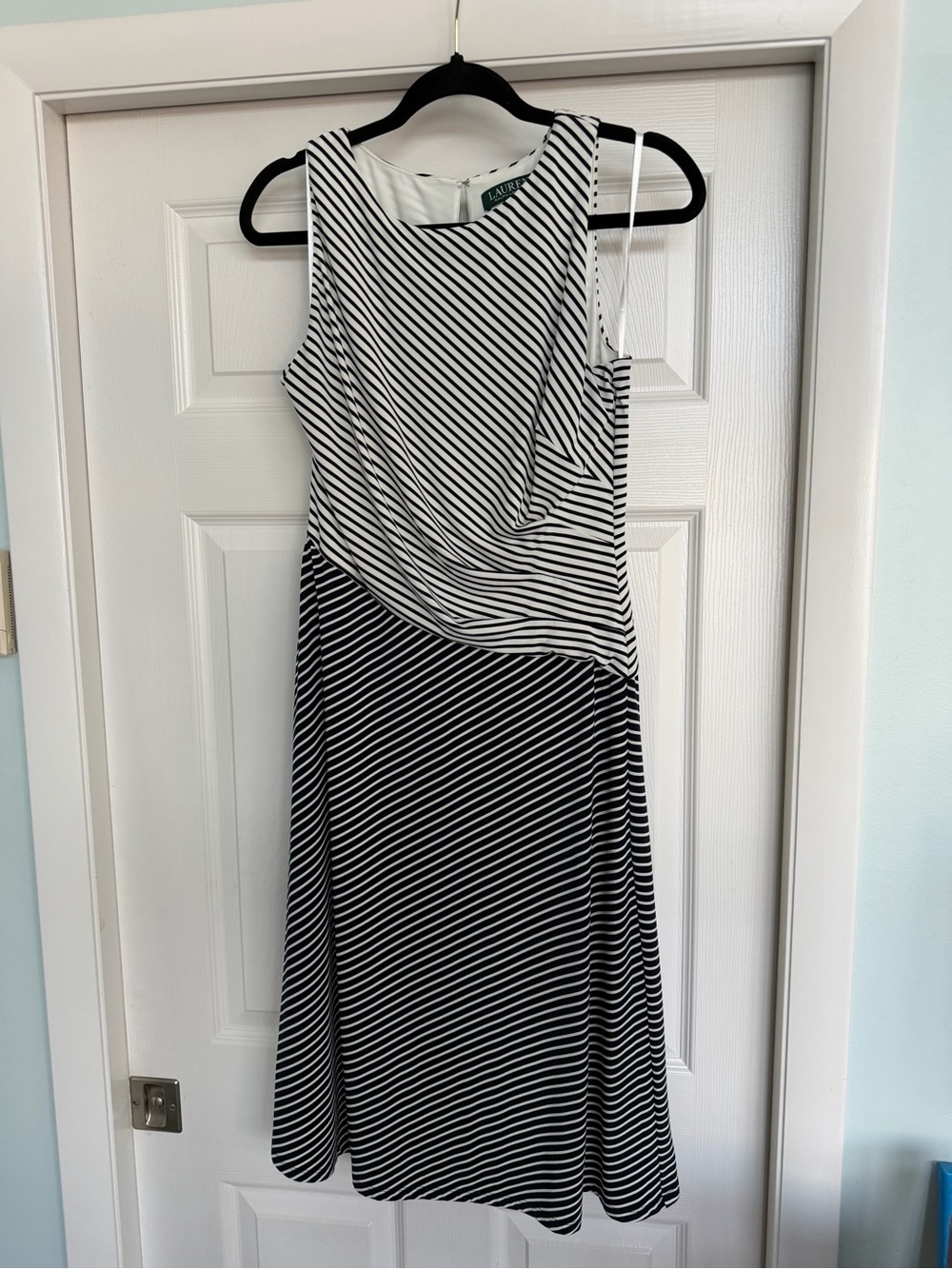 Lauren Ralph Lauren Black and White Striped Sleeveless Midi Dress